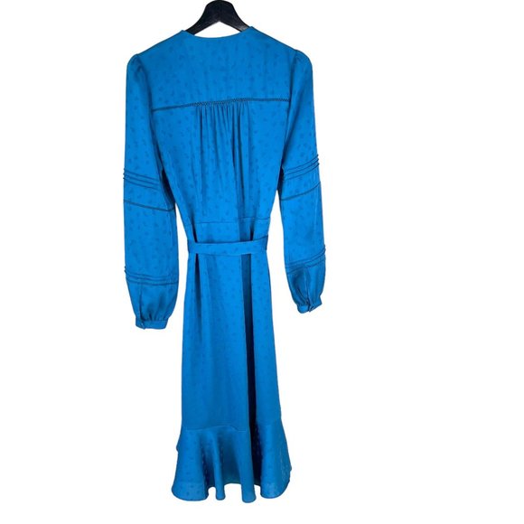 Veronica Beard Blue Miriam Waist Tie Long Sleeve Wrap Midi Dress 4 - Picture 4 of 13